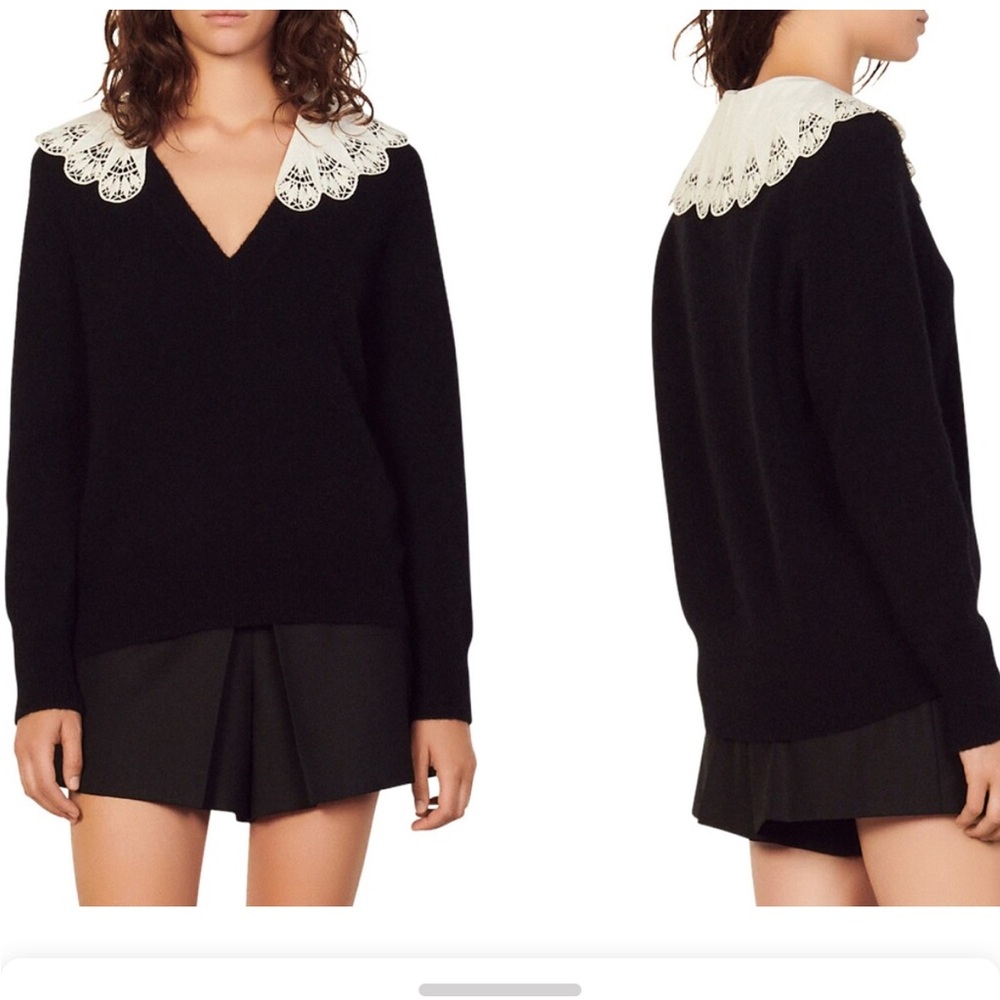 Sandro Lena Poplin Collar Sweater